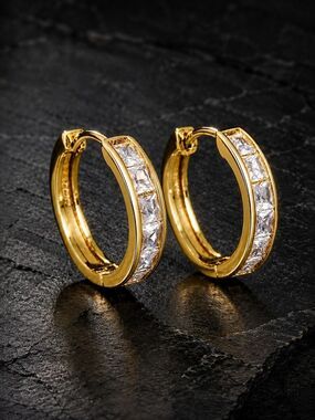 Gold Princess Cut Hoop Earrings